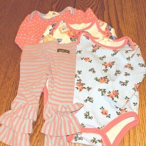 GUC Matilda Jane L/S Onesie Lot of 3 PLUS Pants Sz 6-12 Months 4 pcs total DU